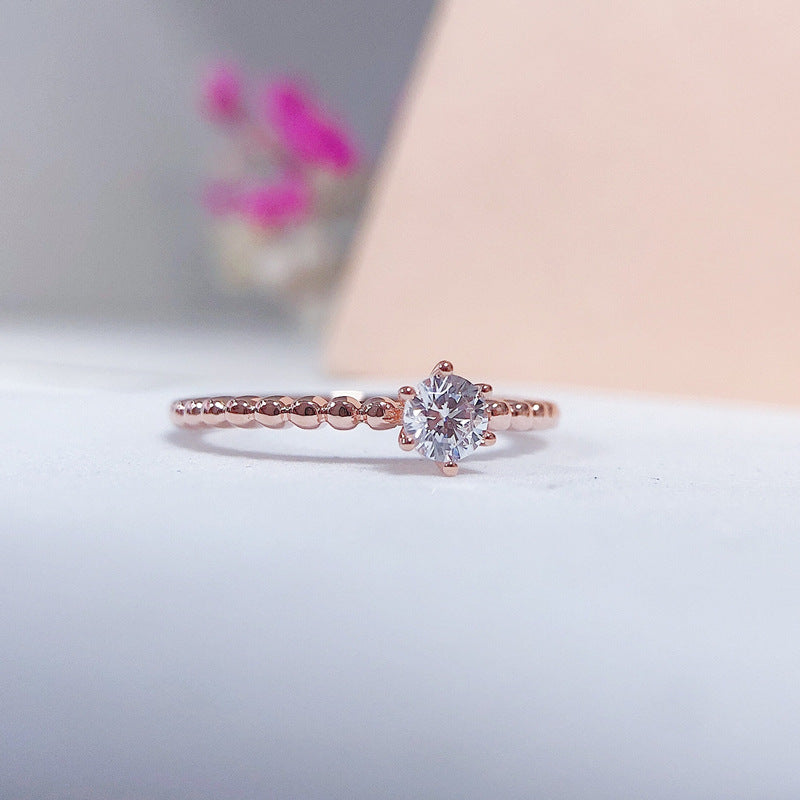 S925 Silver Gold-Plated Moissanite Ring with Bead Edge