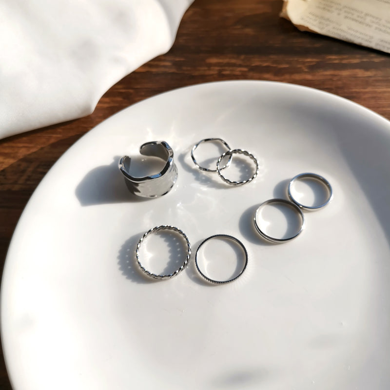 Japanese Korean Style Seven-Piece Ring Collection