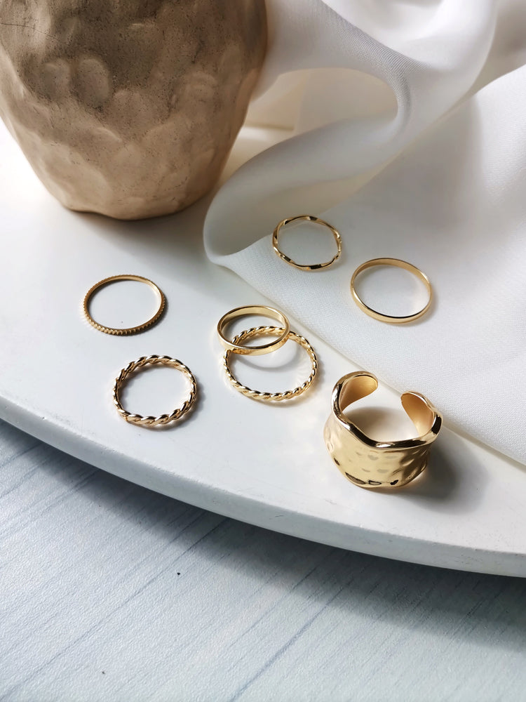 Japanese Korean Style Seven-Piece Ring Collection