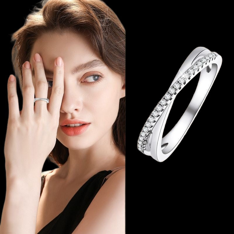 Korean Style Moissanite Cross Ring in S925 Silver