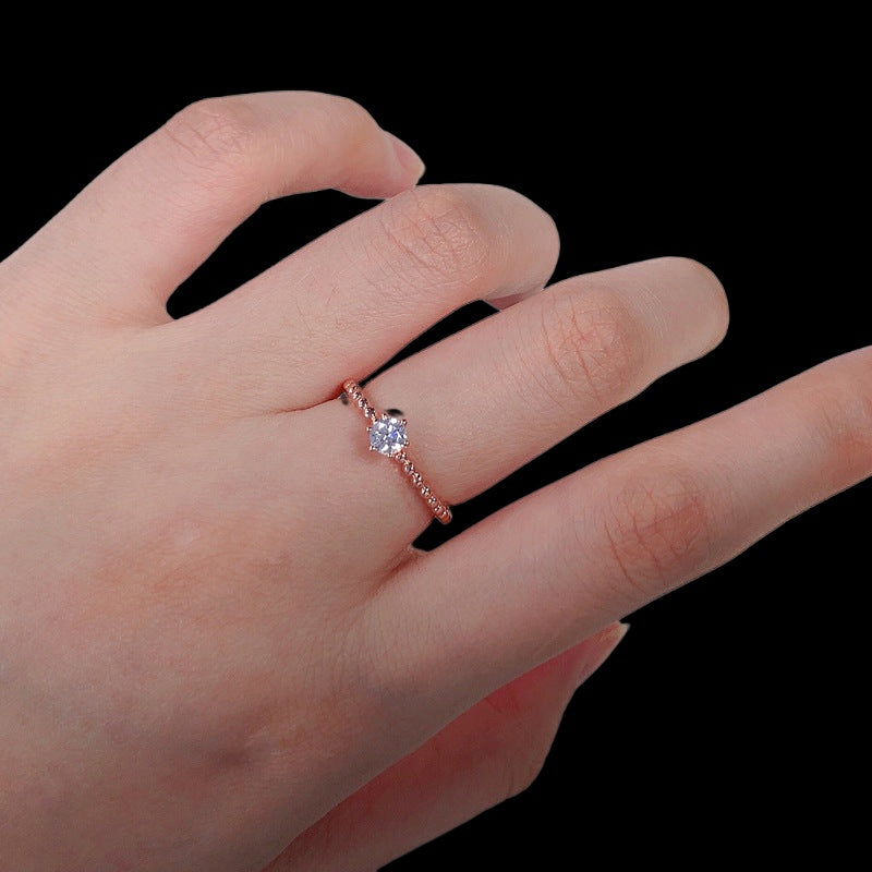 S925 Silver Gold-Plated Moissanite Ring with Bead Edge